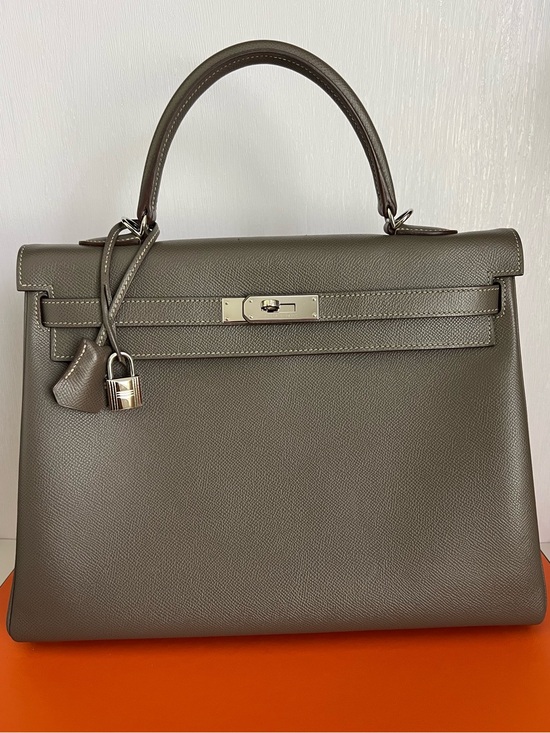 Hermes Handbags - SOLD Hermes Verso Kelly Retourne 35 In Etain Epsom / Bleu Thalassa Interior PHW